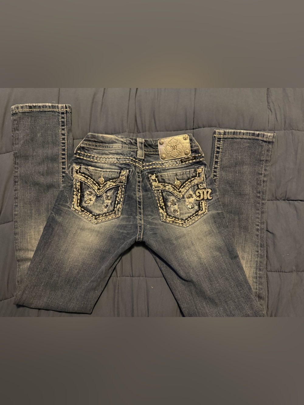 Miss Me Dark Wash Denim Jeans with Embroidered Waistband